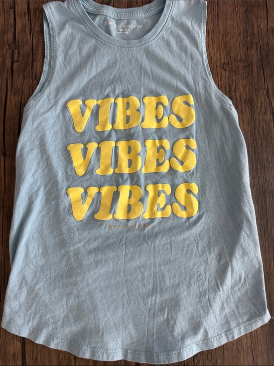 Spiritual Gangster Tops - Spiritual Gangster Light Blue Tank with Yellow VIBES Graphic